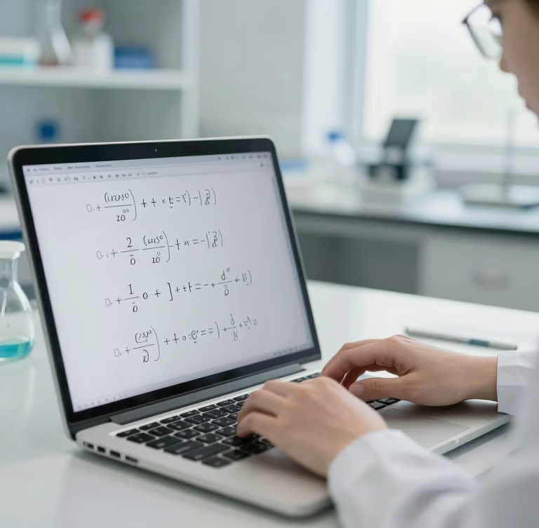 Researcher working on a mathematical model on a laptop